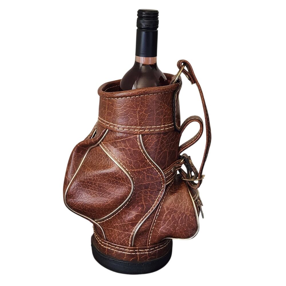 Bottle Holder Miniature Golf Bag With 2 Zipper Pockets Faux Leather ROC Vintage